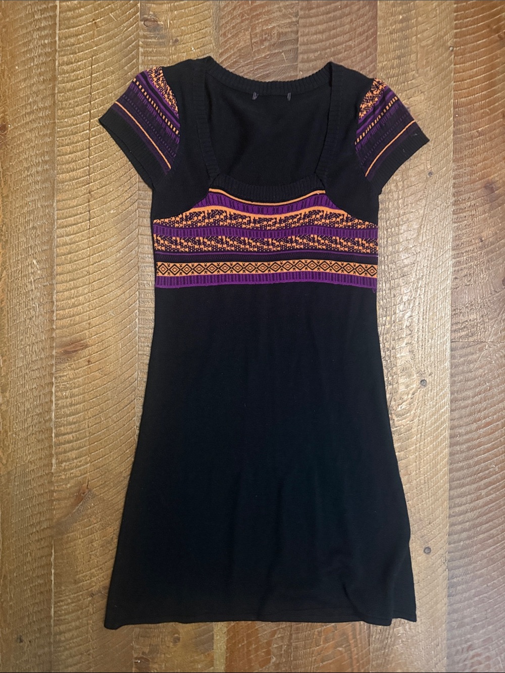 Black Mini Dress with Purple & Orange Accent Bands